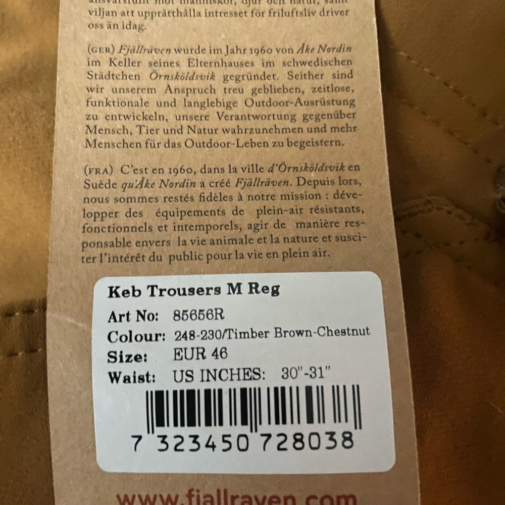 Fjallraven Keb trousers color timber brown- chestnut brand new - Picture 3 of 4